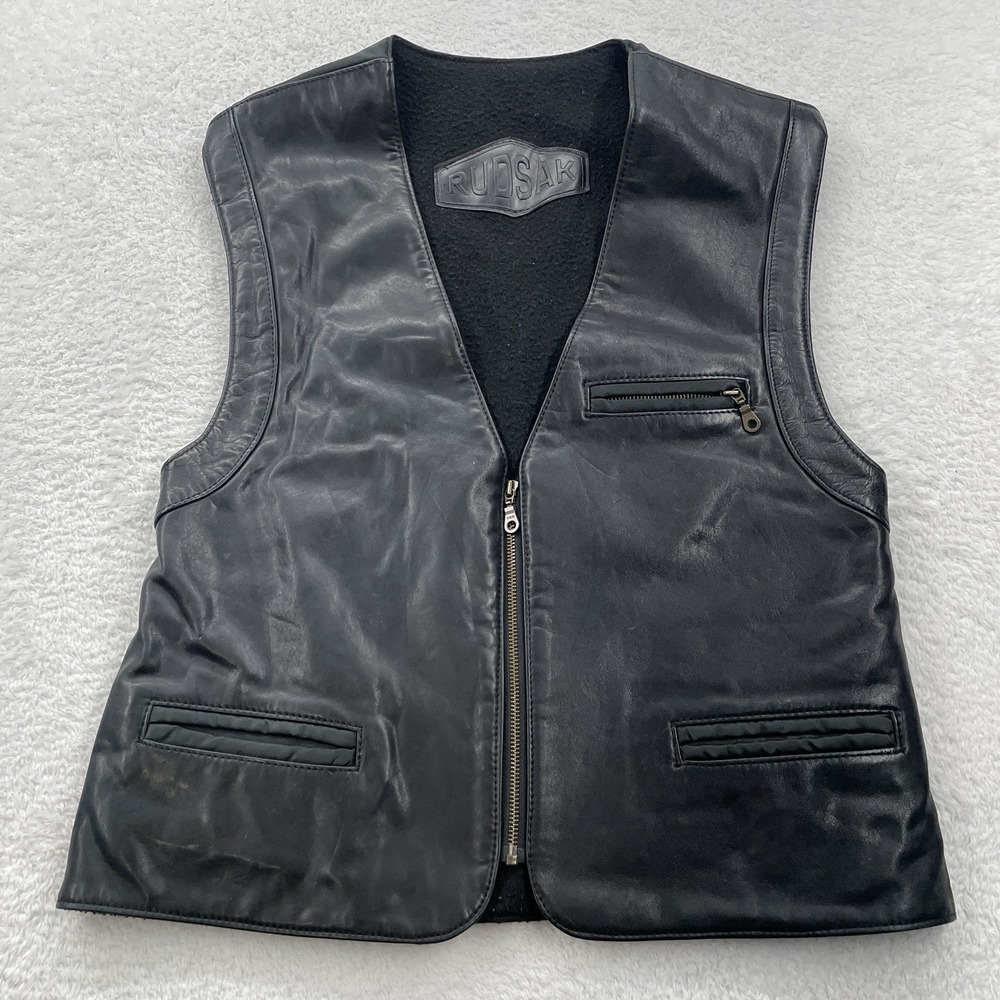 RUDSAK WOMAN LEATHER BLACK VEST MOTORCYCLE JACKET SIZE LARGE